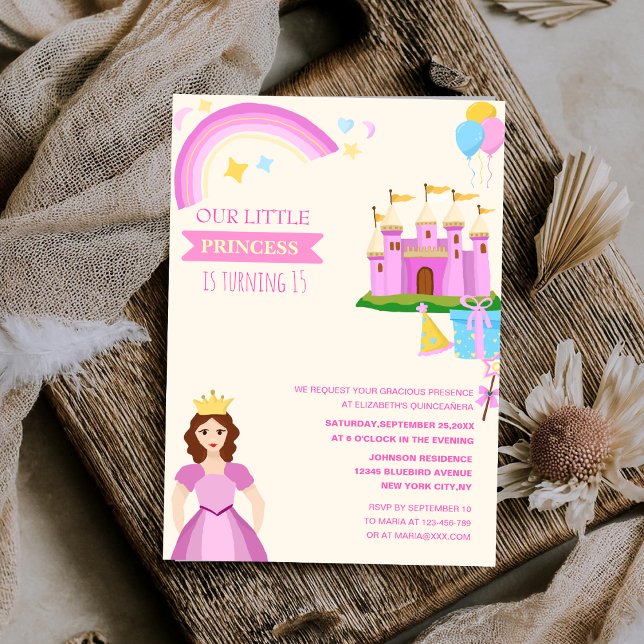 Invitación linda princesa vibrante colorida quinceañera única (Subido por el creador)