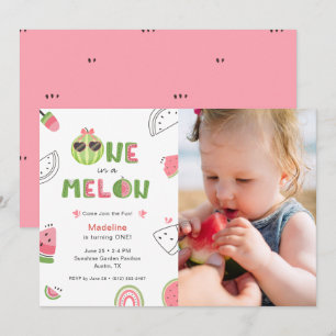 Invitación Linda Una en un Bebé Niña Foto Primer Cumpleaños d