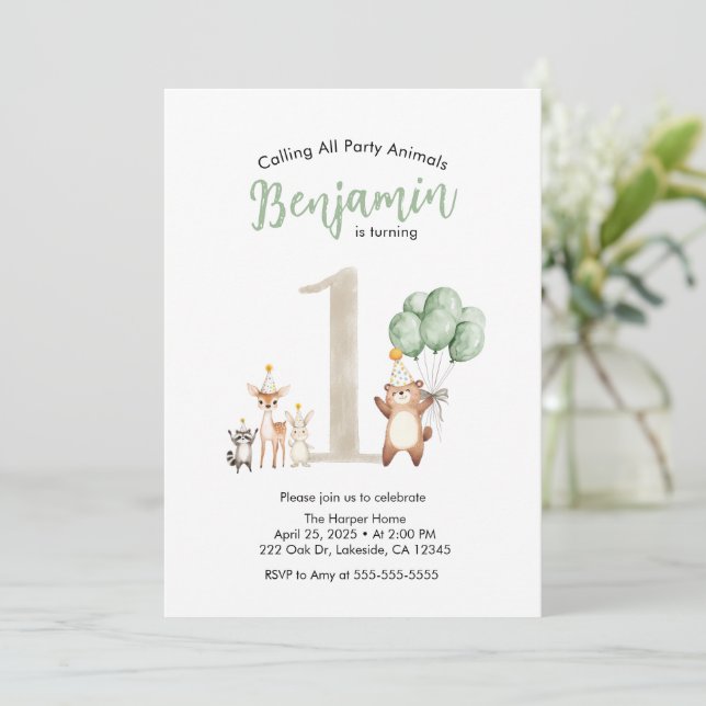 Invitación Linda vida silvestre Bosque llamando a todos los a (Anverso de pie)