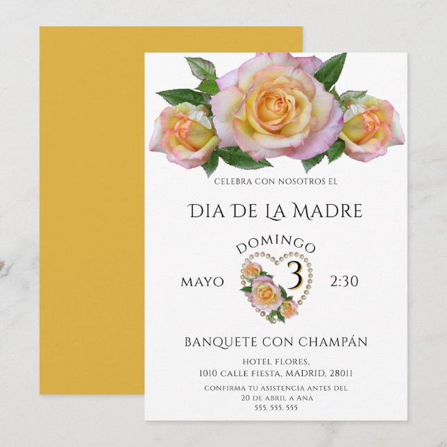 Invitación Lindas Rosas Para el Día de la Madre (Anverso / Reverso)