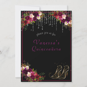 Invitación Lindas Rosas Rojas Estrellas Brillantes Tacones Qu