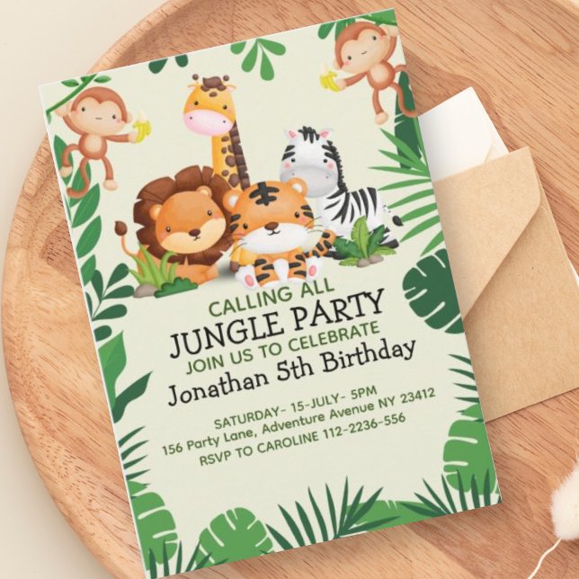 Invitación Lindo Animales de la Selva Acuarela Niños (Subido por el creador)
