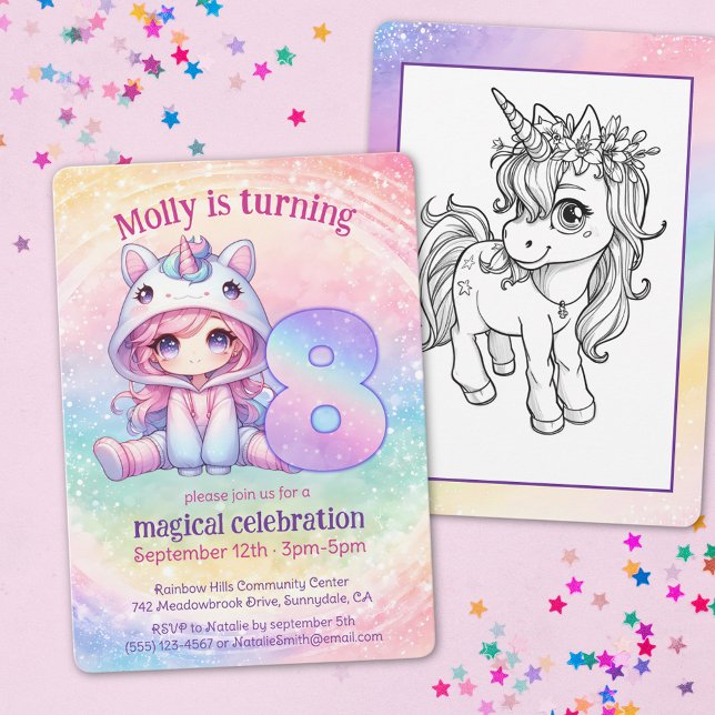 Invitación Lindo arcoiris Unicornio 8 cumpleaños mágico (Subido por el creador)
