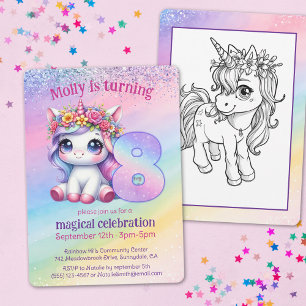 Invitación Lindo arcoiris Unicornio 8 cumpleaños mágico