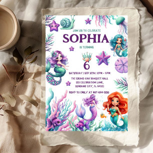 Invitación Lindo bajo el mar, Cumpleaños de sirena de verano 