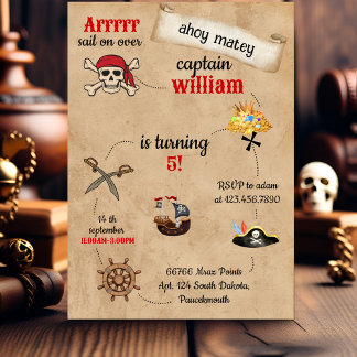 Invitación lindo barco de billar Pirate Cumpleaños