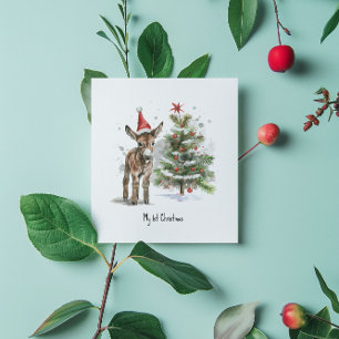 Invitación lindo bebe burro y árbol de navidad, personalizabl
