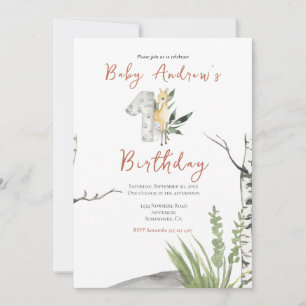 Invitación Lindo bebé ciervo marrón Acuarela cumpleaños 1