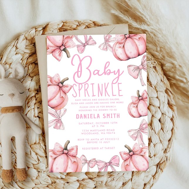 Invitación lindo Bow rosa Pequeño Calabaza caída Baby Shower (Subido por el creador)
