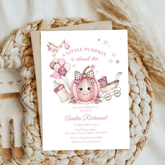 Invitación lindo Bow rosa Pequeño Calabaza caída Baby Shower (Subido por el creador)