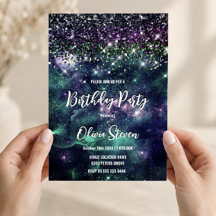 Invitación Lindo brillo falso verde púrpura oscuro