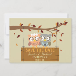 Invitación Lindo búho de frente y atrás para guardar la fecha