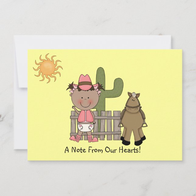 Invitación Lindo Caballo Poni Occidental Bebé Niña Gracias (Anverso)