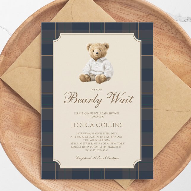Invitación Lindo Cachorro Marrón No Podemos Esperar Cumple de (Cute Brown Cub We Can Bearly Wait Baby Shower Invitation)
