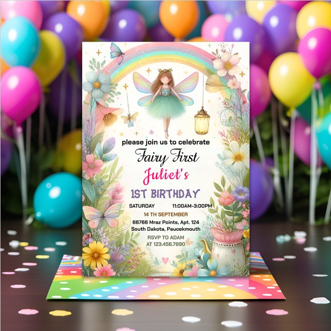 Invitación lindo chica floral rosado hadas primer cumpleaños (Subido por el creador)