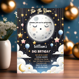 Invitación lindo cielo de noche espacial Dos cumpleaños de la