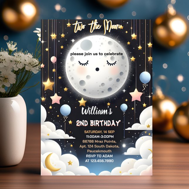 Invitación lindo cielo de noche espacial Dos cumpleaños de la (Subido por el creador)