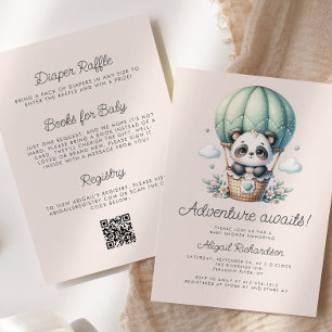 Invitación Lindo Código QR de Rubor Verde Menta de Panda Bebé