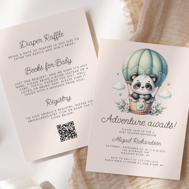 Invitación Lindo Código QR de Rubor Verde Menta de Panda Bebé (Subido por el creador)