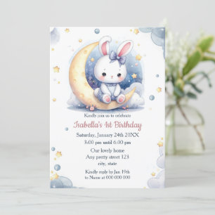 Invitación lindo conejo y adorable cumpleaños de luna