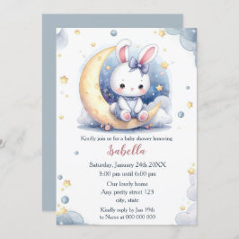 Invitación lindo conejo y hermosa ducha de luna