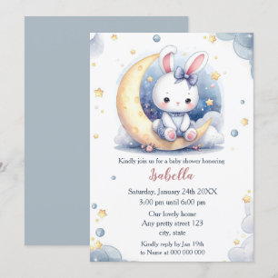 Invitación lindo conejo y hermosa ducha de luna