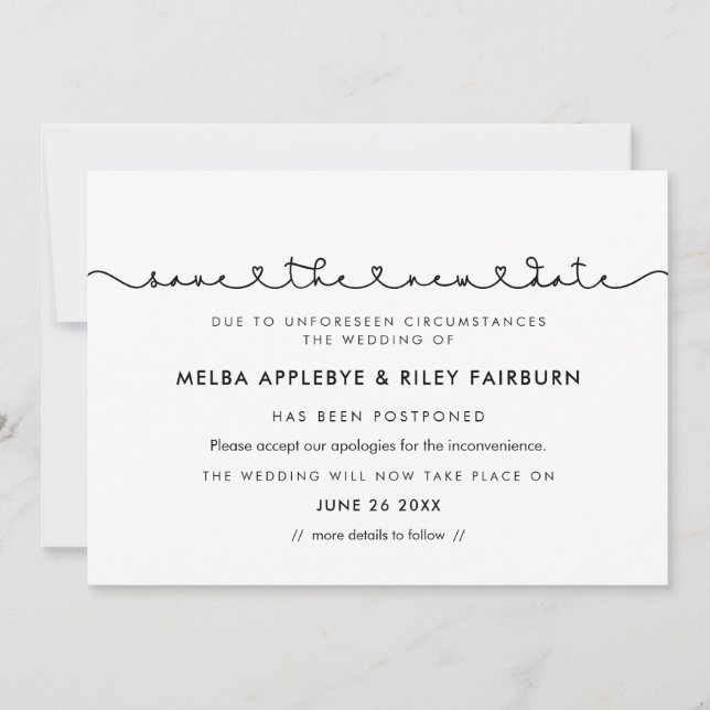 Invitación Lindo corazón conectando fuente Guardar la nueva t (Anverso)