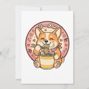 Invitación Lindo Corgi Comiendo Ramen Kawaii Fideos Japoneses