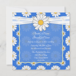 Invitación Lindo Cuadrado Floral de Margaritas en Azul Real y