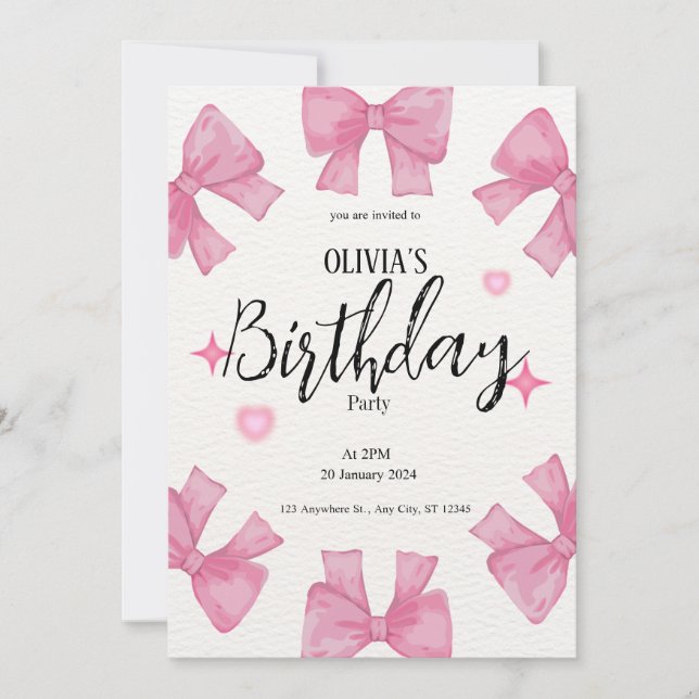Invitación lindo cumpleaños de purpurina chica rosa (Anverso)