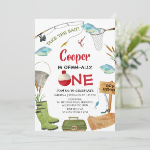 Invitación Lindo Cumpleaños Oficialmente Uno 1 Azul Pesca