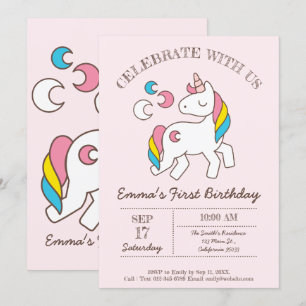 Invitación Lindo cumpleaños Rainbow Unicorn
