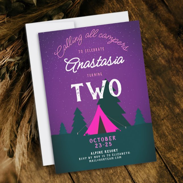 Invitación Lindo Cumpleaños Rustico Femenino Morado Rosa Camp (Subido por el creador)