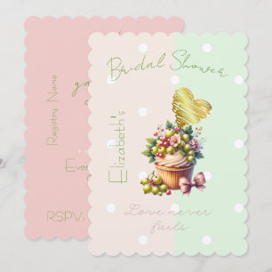 Invitación Lindo Cupcake Pastel de Fé Lazo Floral de Fresa Co