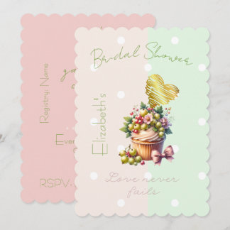 Invitación Lindo Cupcake Pastel de Fé Lazo Floral de Fresa Co