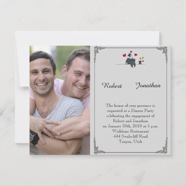 Invitación Lindo dibujo de dos novios en boda gay Engagement (Anverso)