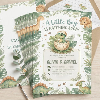 Invitación Lindo dinosaurio verde acuarela que nace pronto ni
