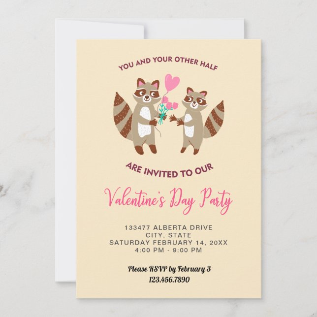 Invitación lindo el día de San Valentín de mapache fiesta de  (Anverso)