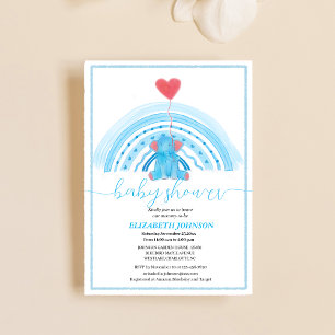 Invitación lindo elefante azul bebé con ducha de bebé arco ir