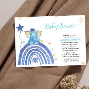 Invitación lindo elefante azul bebé con ducha de bebé arco ir