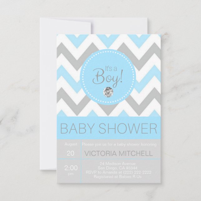 Invitación Lindo "es un Chevron azul/gris Baby Shower del (Anverso)