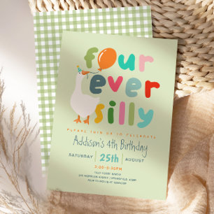Invitación Lindo “Four Ever Silly” 4º Cumpleaños Granja Ganso