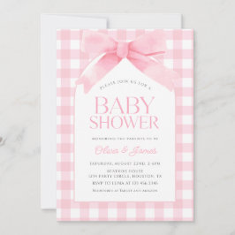 Invitación Lindo Gingham rosa con Baby Shower Chica Bow