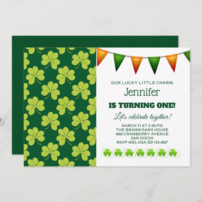 Invitación Lindo Green Clover Shamrock Pattern Cumpleaños (Anverso / Reverso)