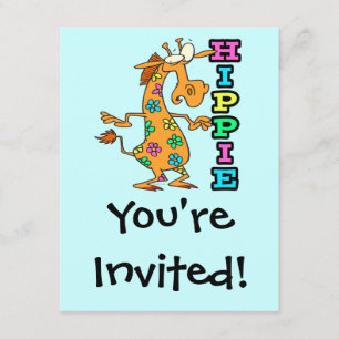 Invitación lindo hippie flores girafa personaje de caricatura