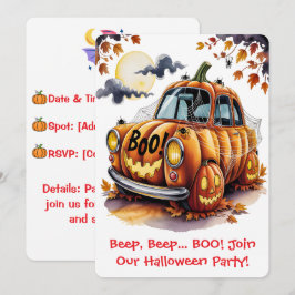 Invitación Lindo Jack O Lantern Calabaza Coche Espeluznante d