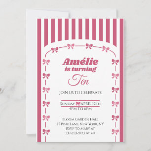 Invitación Lindo lazo de coqueta rosa niña cumpleaños diez