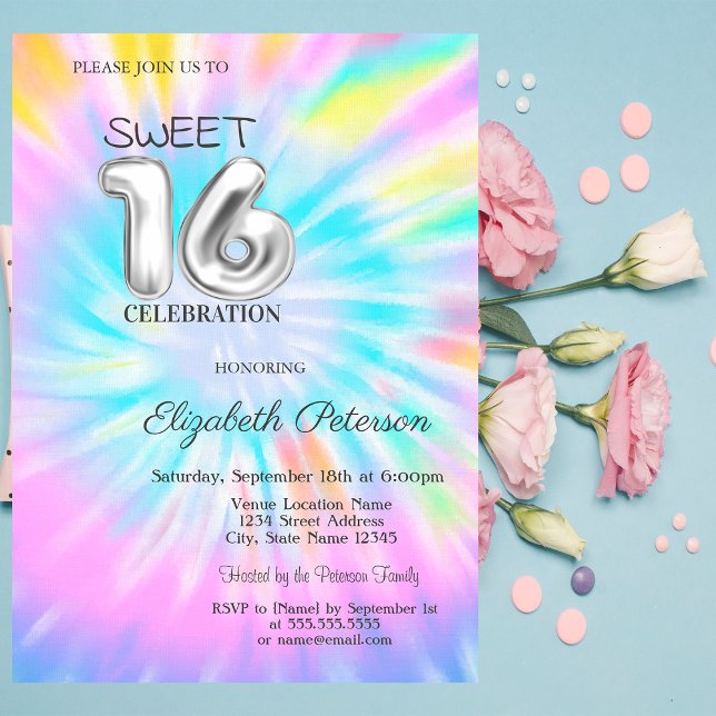 Invitación Lindo lazo de moda tie dye 16 (Subido por el creador)