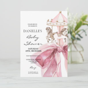 Invitación Lindo lazo rosa ⎮Niña de carrusel Baby Shower