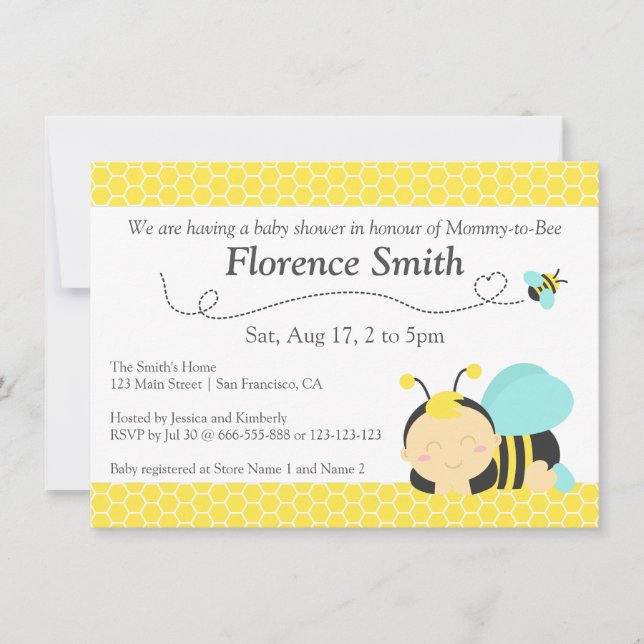 Invitación Lindo manosee el tema de la abeja, muchacho Baby (Anverso)